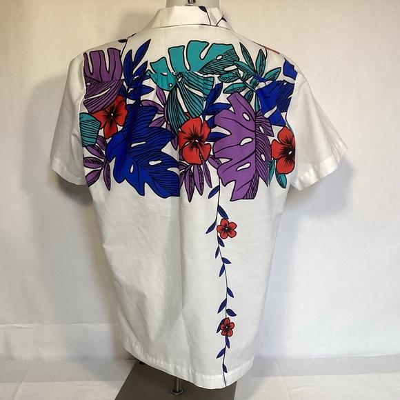 Vintage 80s Hilo Hattie Women’s Hawaiian Shirt White WithTropical Floral Design - Picture 4 of 11